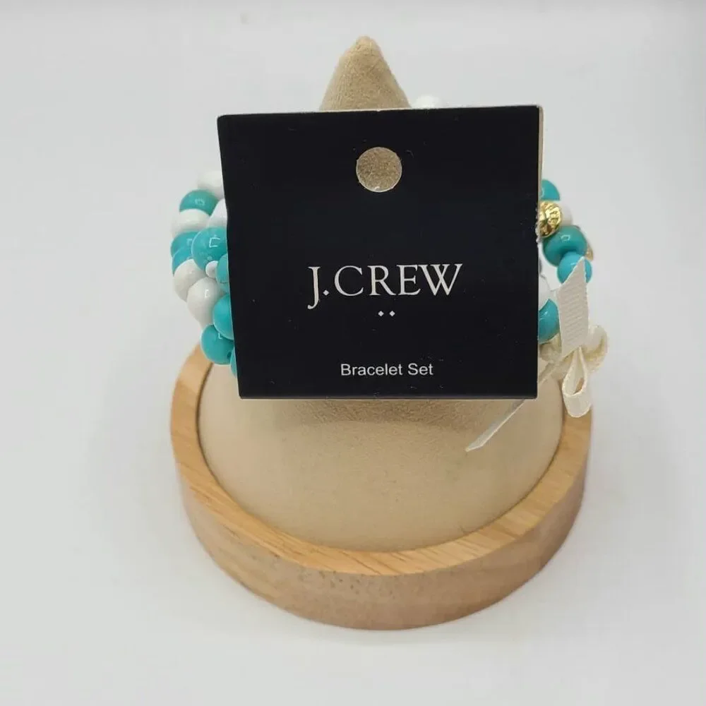 J Crew Factory Set of Blue White Bead Stretchy Bracelet NWT!